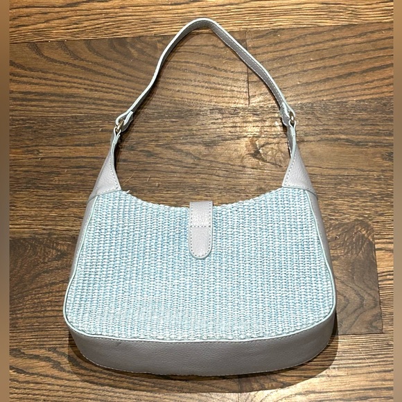 Light Blue Leather & Straw Summer Purse - Picture 2 of 8